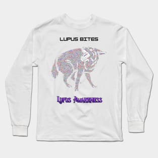 Lupus Bites!  Lupus wolf comprised of Lupus symptoms WordArt. Long Sleeve T-Shirt